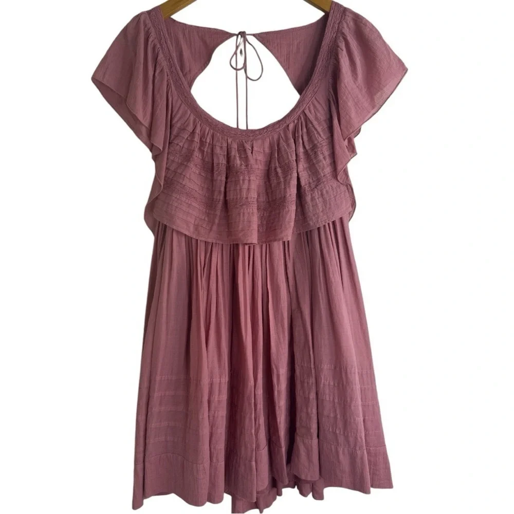 Free People Hailey Mini Dress Pink Open Back Boho Small